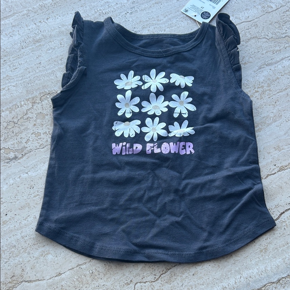 NEW 🆕 Wild Flower Kids Sleeveless Top - Dark Grey 2T
